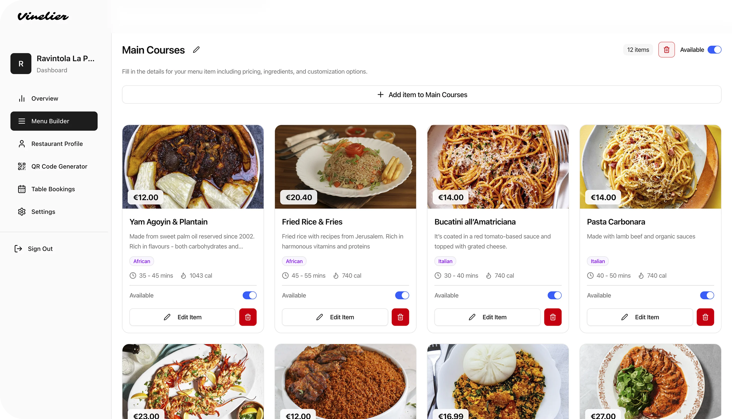 Vinelier Menu Builder
